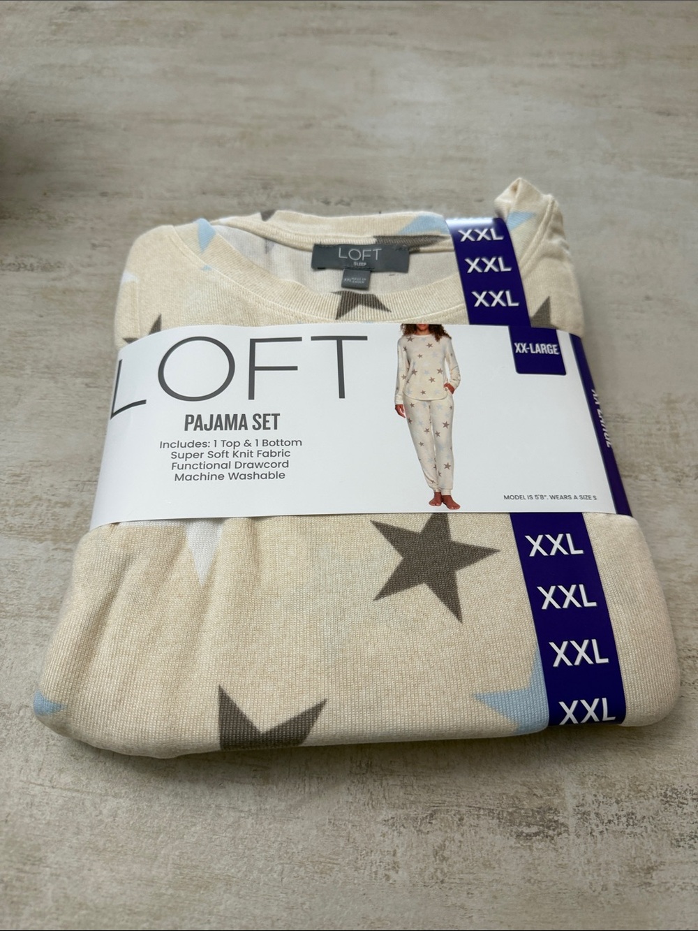 LOFT Cream Star  Pajama Set with Gray and Light Blue Stars. XXL